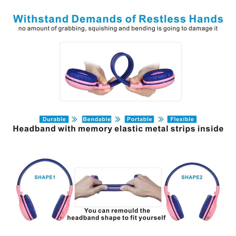 SIMOLIO 2 Pack Wireless Bluetooth Kids Headphone with Hard Case & Volume Limited, Over-Ear Wireless Headphones for Kids, Girls, Boys, School,Travel (Mint,Pink) - Image 3